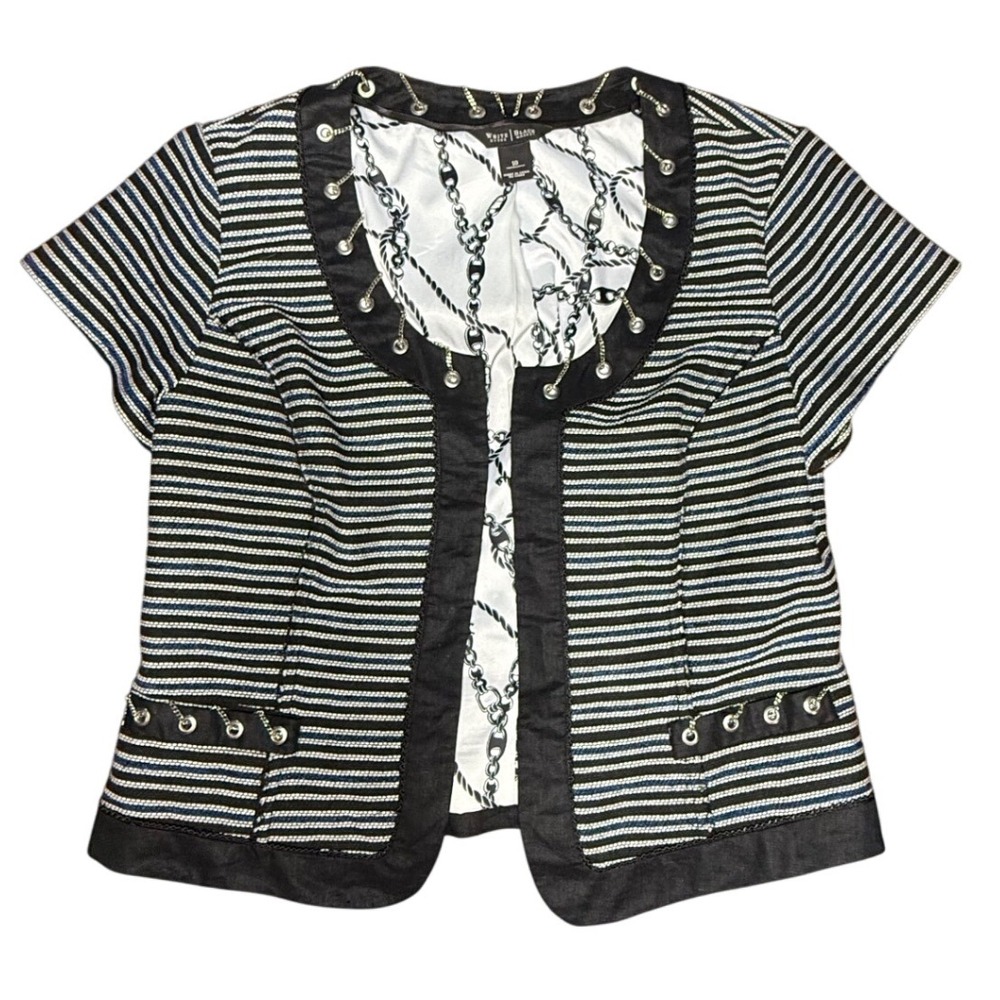 White House Black Market Striped Knit Jacket‎ Open Front Blazer Size 10